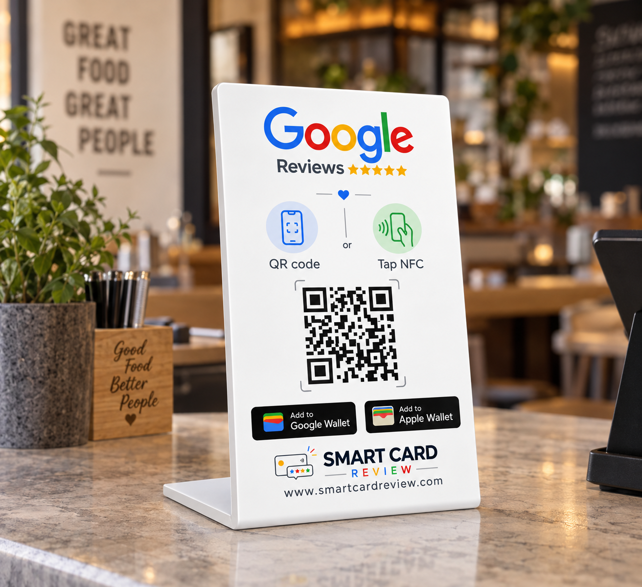 Smart Card Review NFC e QR contestualizzata in un'attività locale